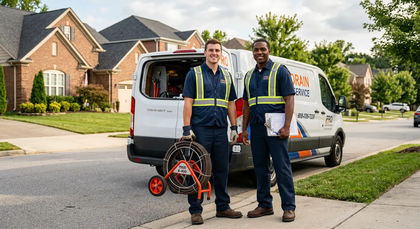 Sewer and drain service team with equipment ready for work in Mantua